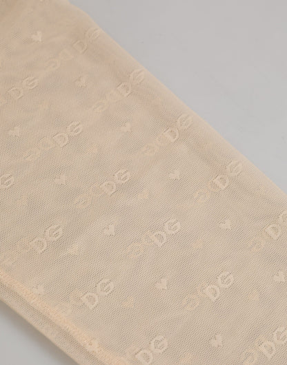 Dolce & Gabbana Beige Nylon Logo Lace Leggings Pants Underwear