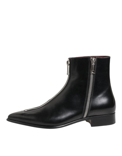 Dolce & Gabbana Black Calfskin Leather Men SHORT Boots Shoes