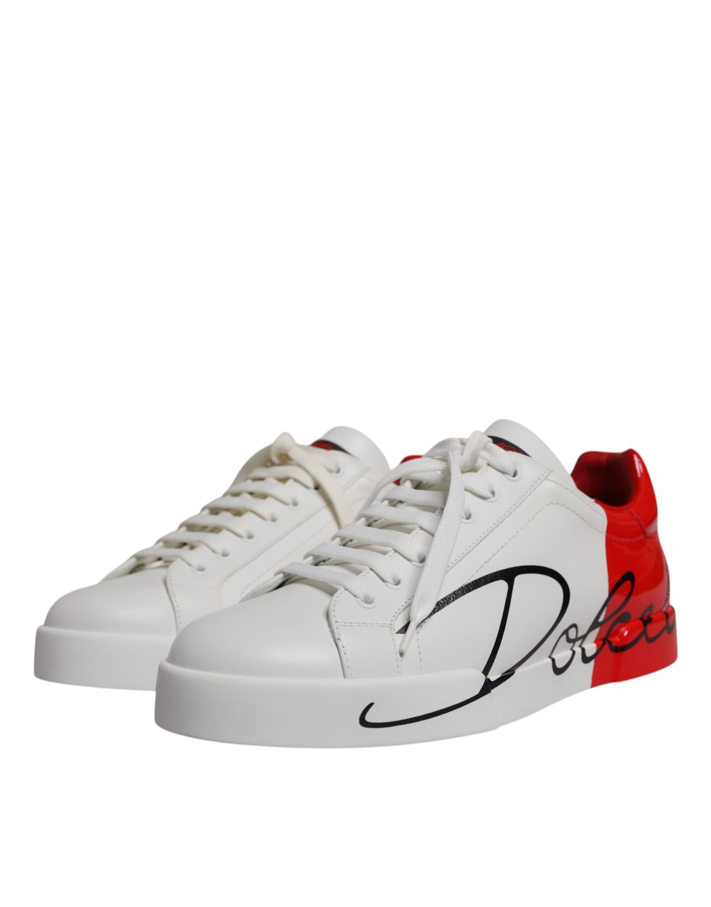 Dolce & Gabbana White Red Portofino Low Top Men Sneakers Shoes