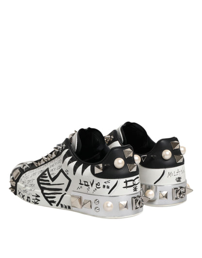 Dolce & Gabbana White Portofino Studded Men Sneakers Shoes