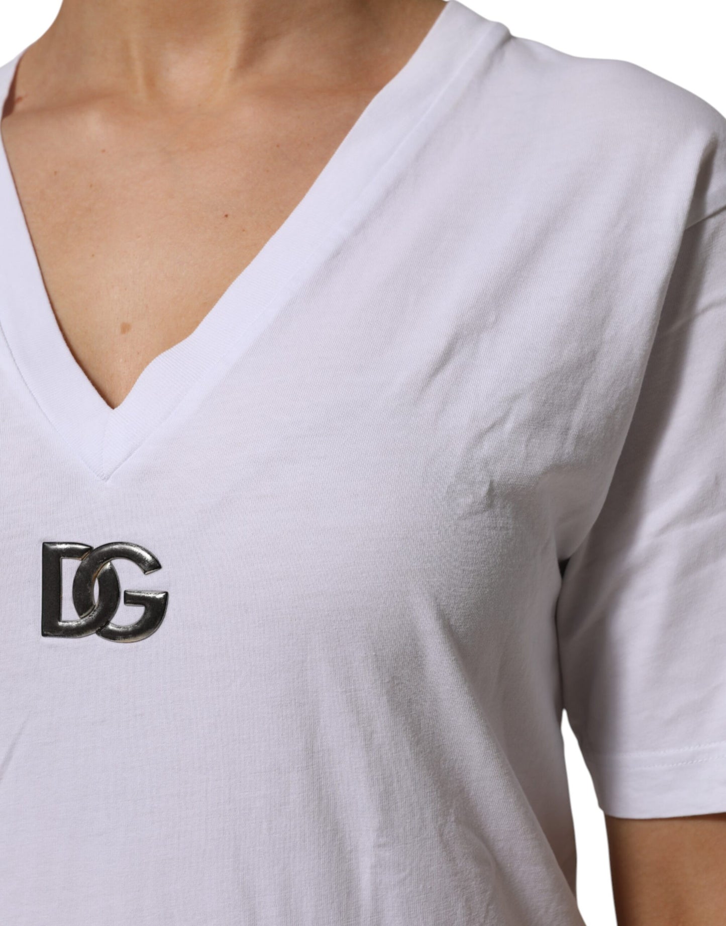 Dolce & Gabbana White Cotton V-Neck Short Sleeves T-Shirt