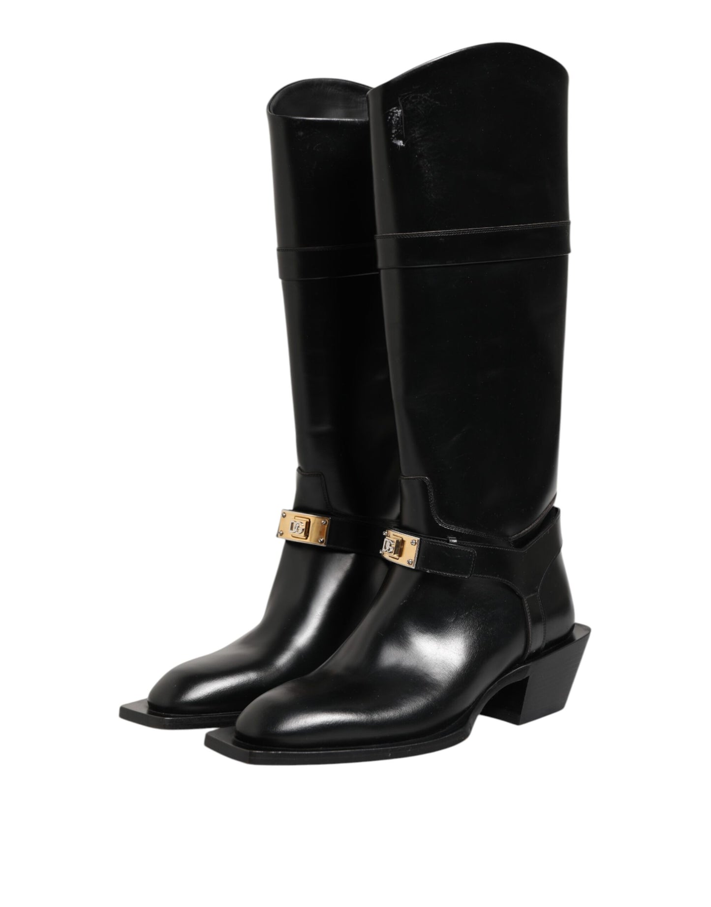 Dolce & Gabbana Black Logo Plaque Over The Calf Boots Shoes