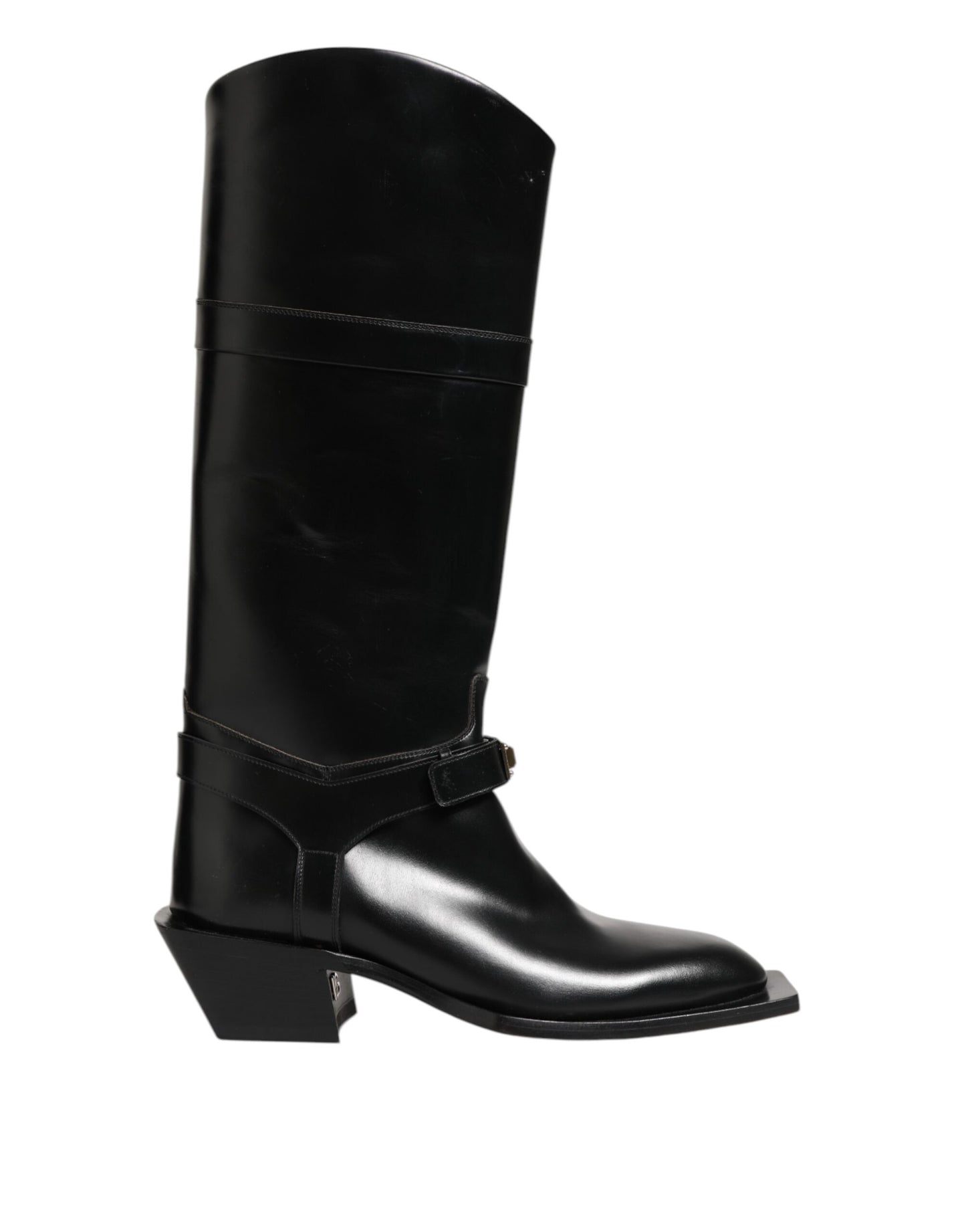 Dolce & Gabbana Black Logo Plaque Over The Calf Boots Shoes