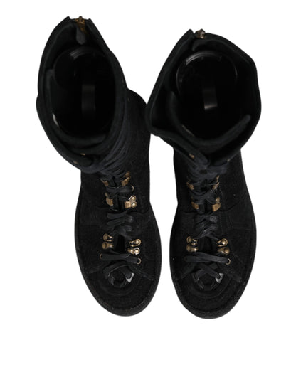 Dolce & Gabbana Black Alpaca Wool Suede Mid Calf Boots Shoes