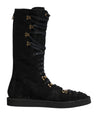 Dolce & Gabbana Black Alpaca Wool Suede Mid Calf Boots Shoes