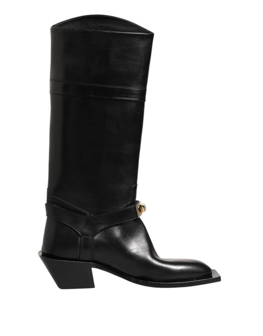 Dolce & Gabbana Black Logo Plaque Over The Calf Boot Shoes