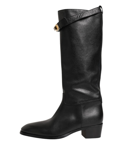 Dolce & Gabbana Black Logo Plaque Over The Calf Boots Shoes