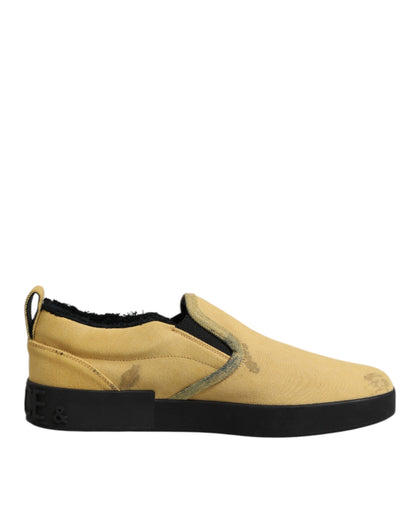 Dolce & Gabbana Yellow Cotton Low Top Slip On Sneakers Shoes