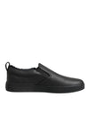 Dolce & Gabbana Black Leather Low Top Slip On Sneakers Shoes