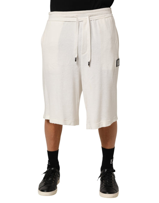 Dolce & Gabbana White Cotton Logo Plaque Men Bermuda Shorts