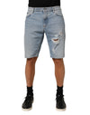 Dolce & Gabbana Blue Cotton Distressed Denim Bermuda  Shorts