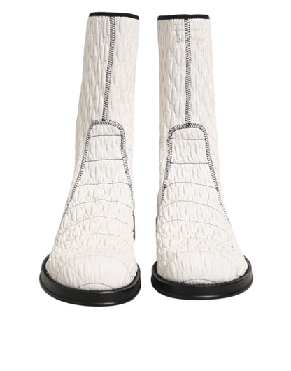 Dolce & Gabbana White Lambskin Leather Mid Calf Boots Shoes