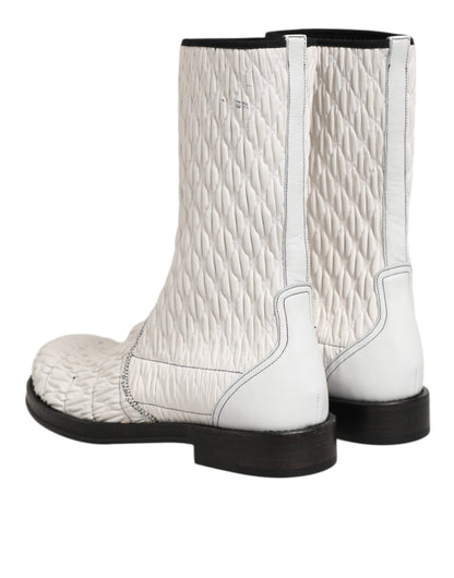 Dolce & Gabbana White Lambskin Leather Mid Calf Boots Shoes