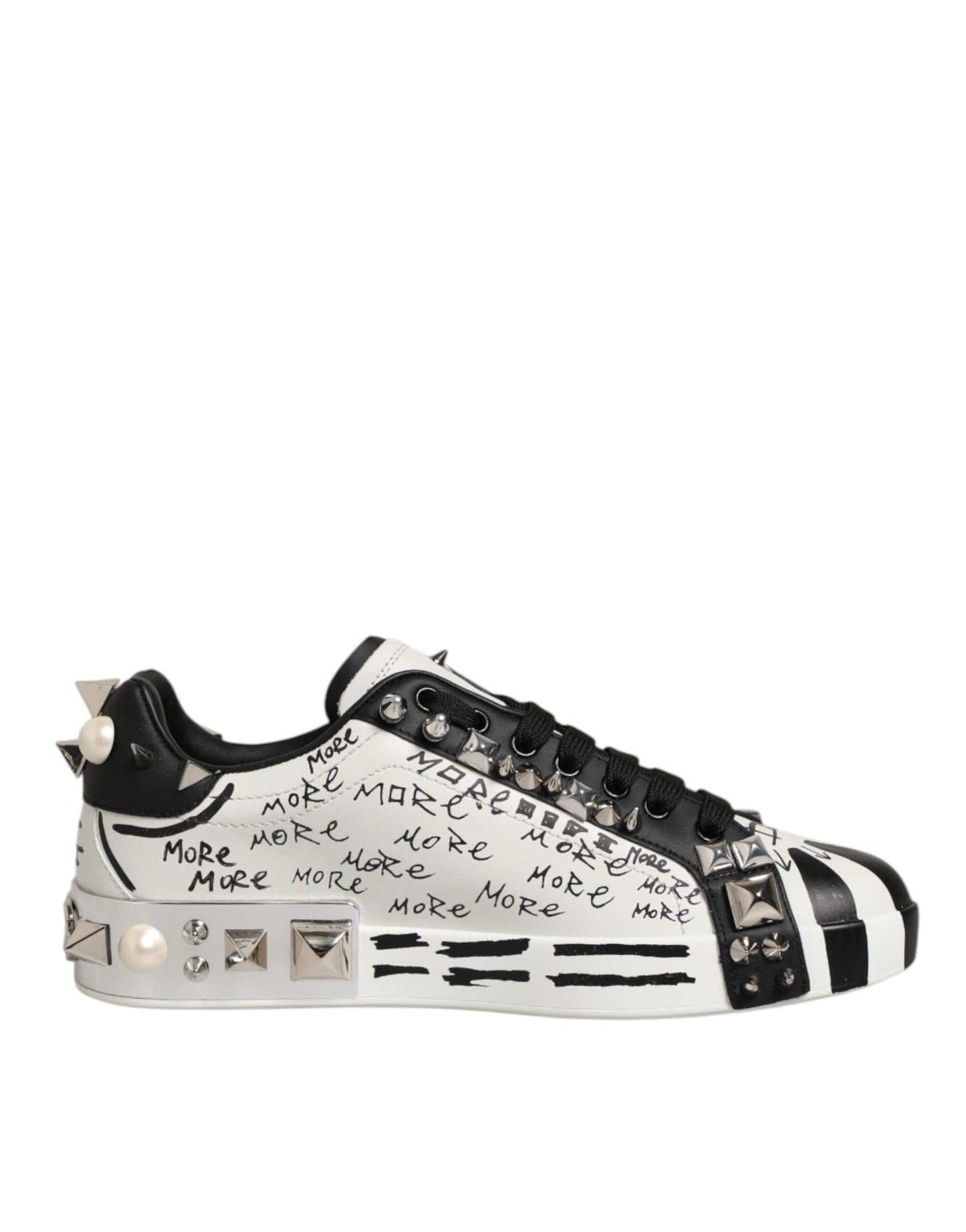 Dolce & Gabbana Black White Studded Low Top Sneakers Shoes