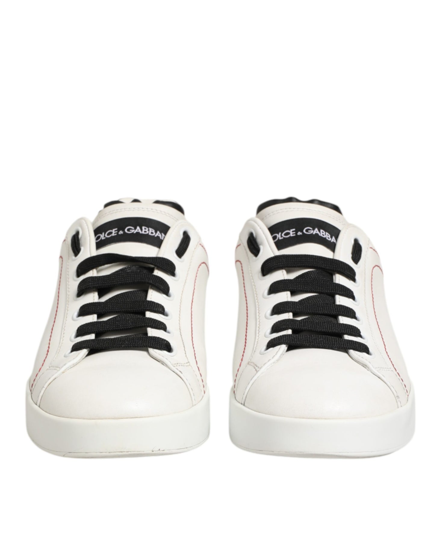 Dolce & Gabbana White Black Leather Low Top Sneaker Shoes