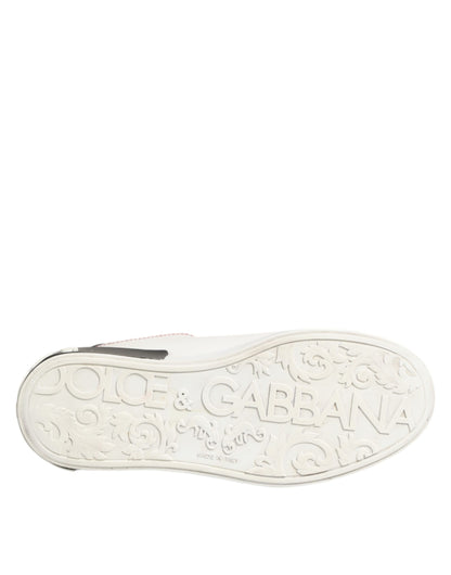Dolce & Gabbana White Black Leather Low Top Sneaker Shoes