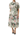 Dolce & Gabbana White Floral Print Silk Pleated Midi Dress