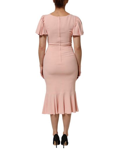 Dolce & Gabbana Pink Viscose Fit Flared Sheath Midi Dress