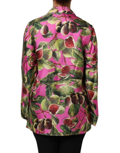 Dolce & Gabbana Hot Pink Fig Printed Silk Shirt Blouse Top