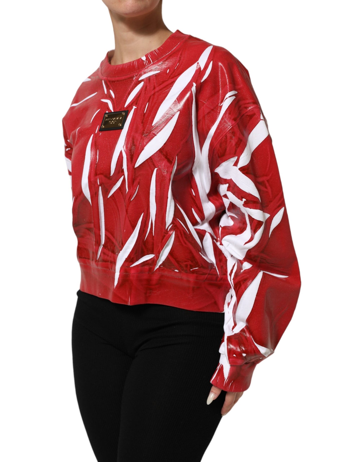 Dolce & Gabbana Red White Cotton Printed Pullover Sweater