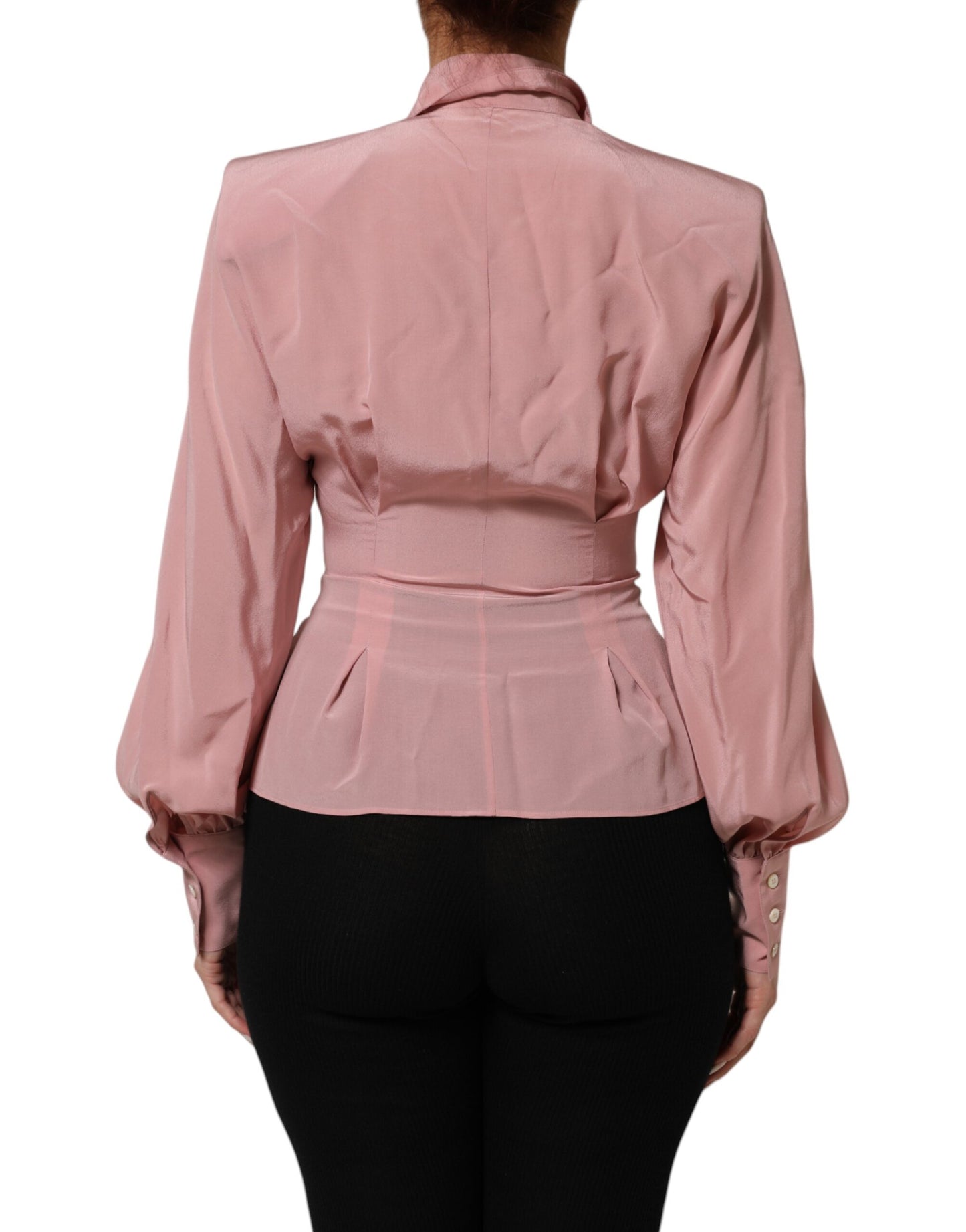 Dolce & Gabbana Pink Silk Collared Long Sleeves Blouse Top