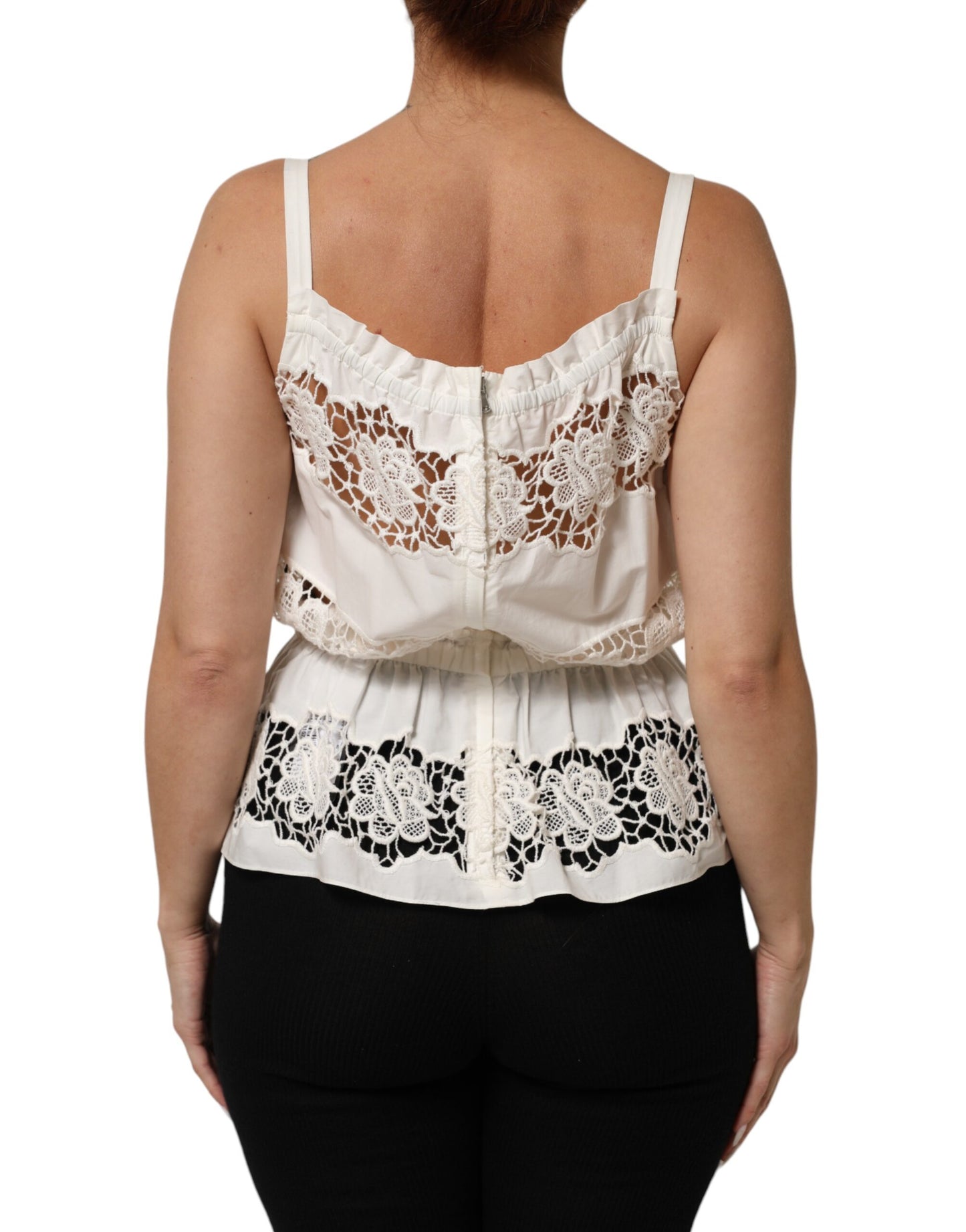 Dolce & Gabbana White Poplin Openwork Embroidery Tank Top
