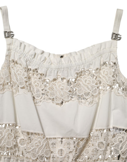 Dolce & Gabbana White Poplin Openwork Embroidery Tank Top