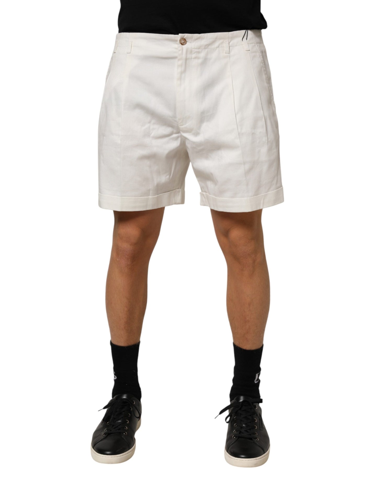 Dolce & Gabbana White Cotton Mid Waist Men Bermuda Shorts