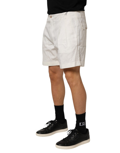 Dolce & Gabbana White Cotton Mid Waist Men Bermuda Shorts