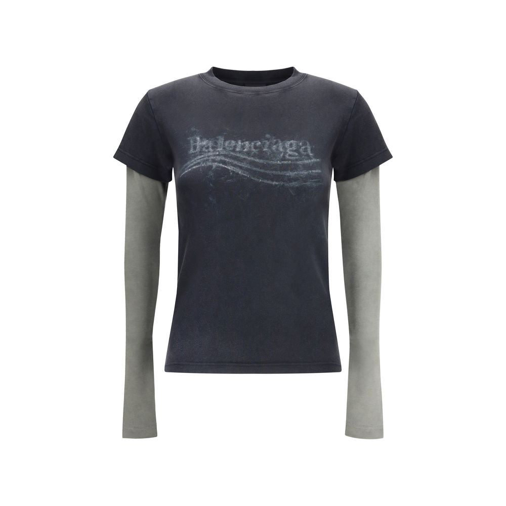 Tricou Balenciaga Washed Crayon Political cu mânecă dublă