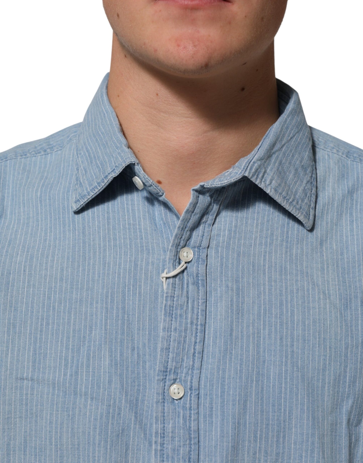 Deperlu Blue Denim Regular Fit Collared Long Sleeve Men Shirt