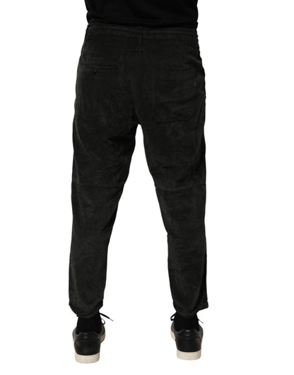 Dondup Black Mid Waist Cropped Corduroy Men Trouser Pants