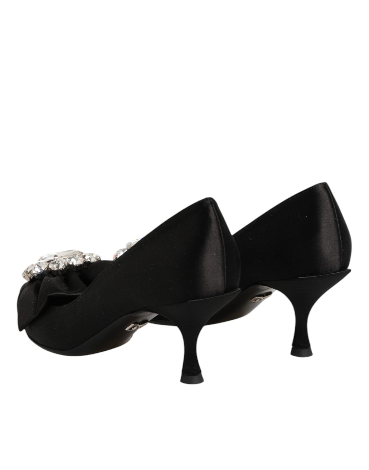 Dolce & Gabbana Black Satin Bow Crystal Embellishment Pumps Shoes