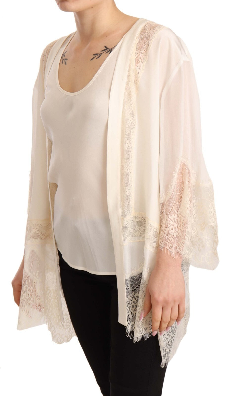Twinset Off White Tank Lace Trim Cardigan Women Blouse Tops