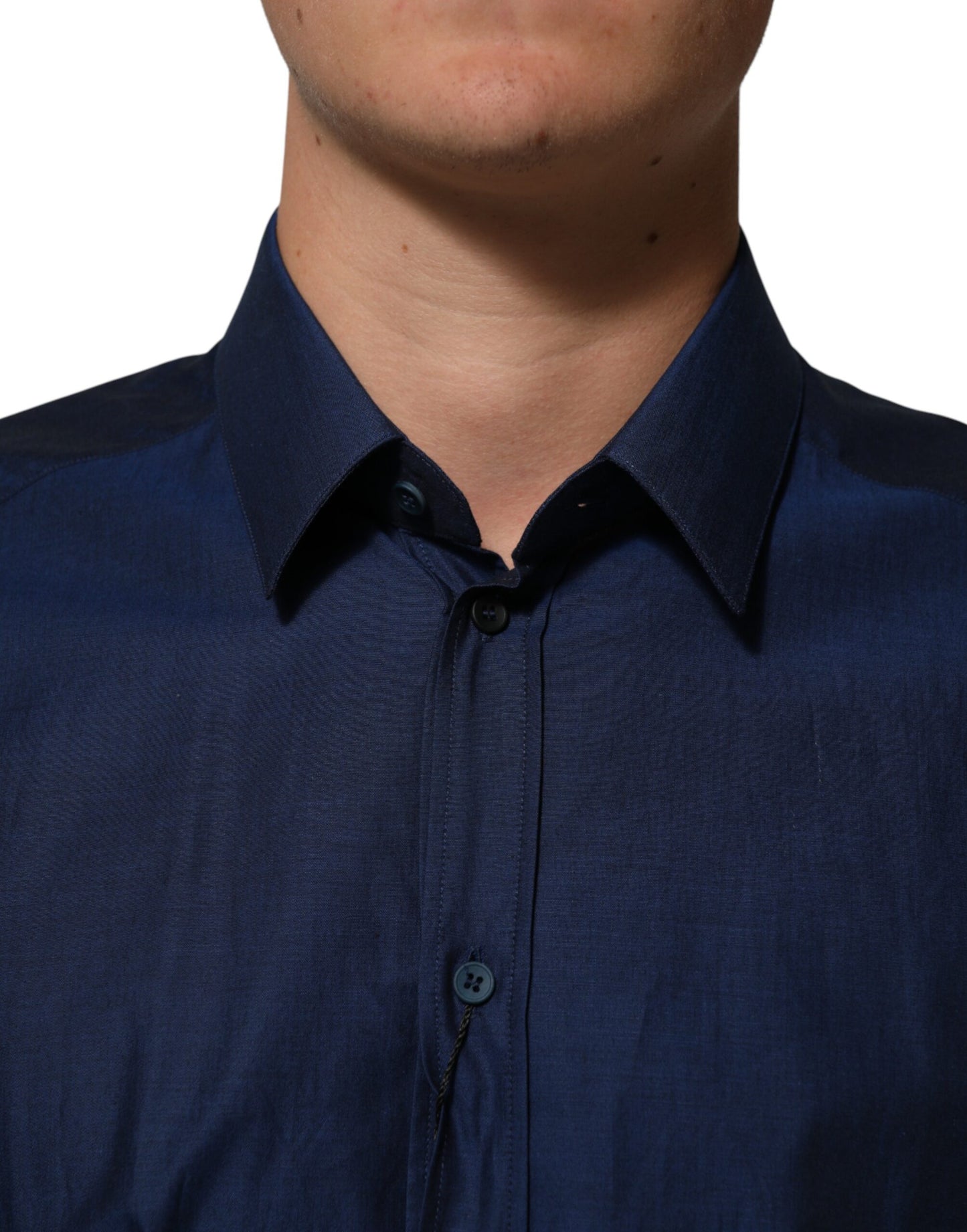 Dolce & Gabbana Blue Cotton Collared Men GOLD Dress Shirt