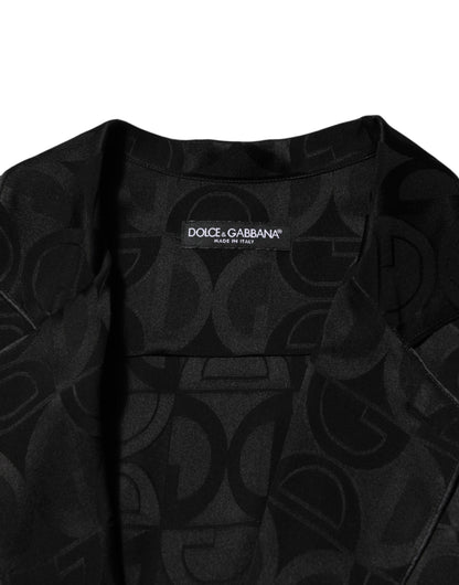 Dolce & Gabbana Black DG Logo Silk Men Long Sleeves Shirt