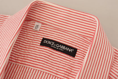 Dolce & Gabbana Red White Striped Cotton Short Sleeve Shirt