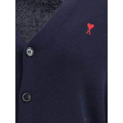 Ami Paris Blue Merino Wool Cardigan