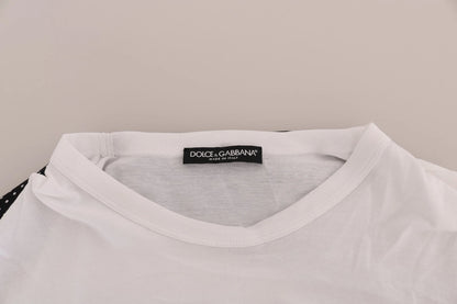 Dolce & Gabbana White Cotton Black Silk Scarf Top T-shirt