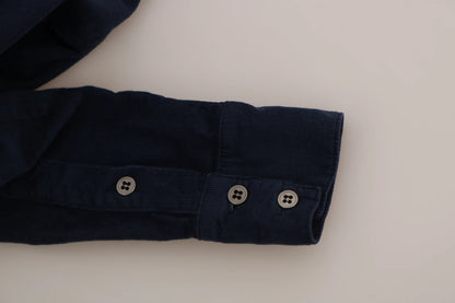 Acht Cotton Blue Corduroy Long Sleeves Shirt Top Blouse