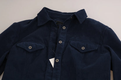 Acht Cotton Blue Corduroy Long Sleeves Shirt Top Blouse