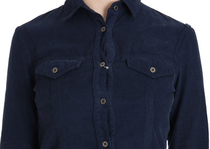 Acht Cotton Blue Corduroy Long Sleeves Shirt Top Blouse