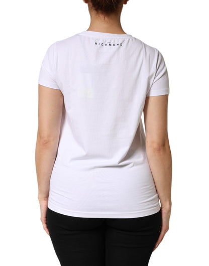John Richmond White Printed Cotton Stretch Crew Neck T-shirt