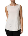 Peserico Off White Silk Stretch Roundneck Sleeveless Tank Top