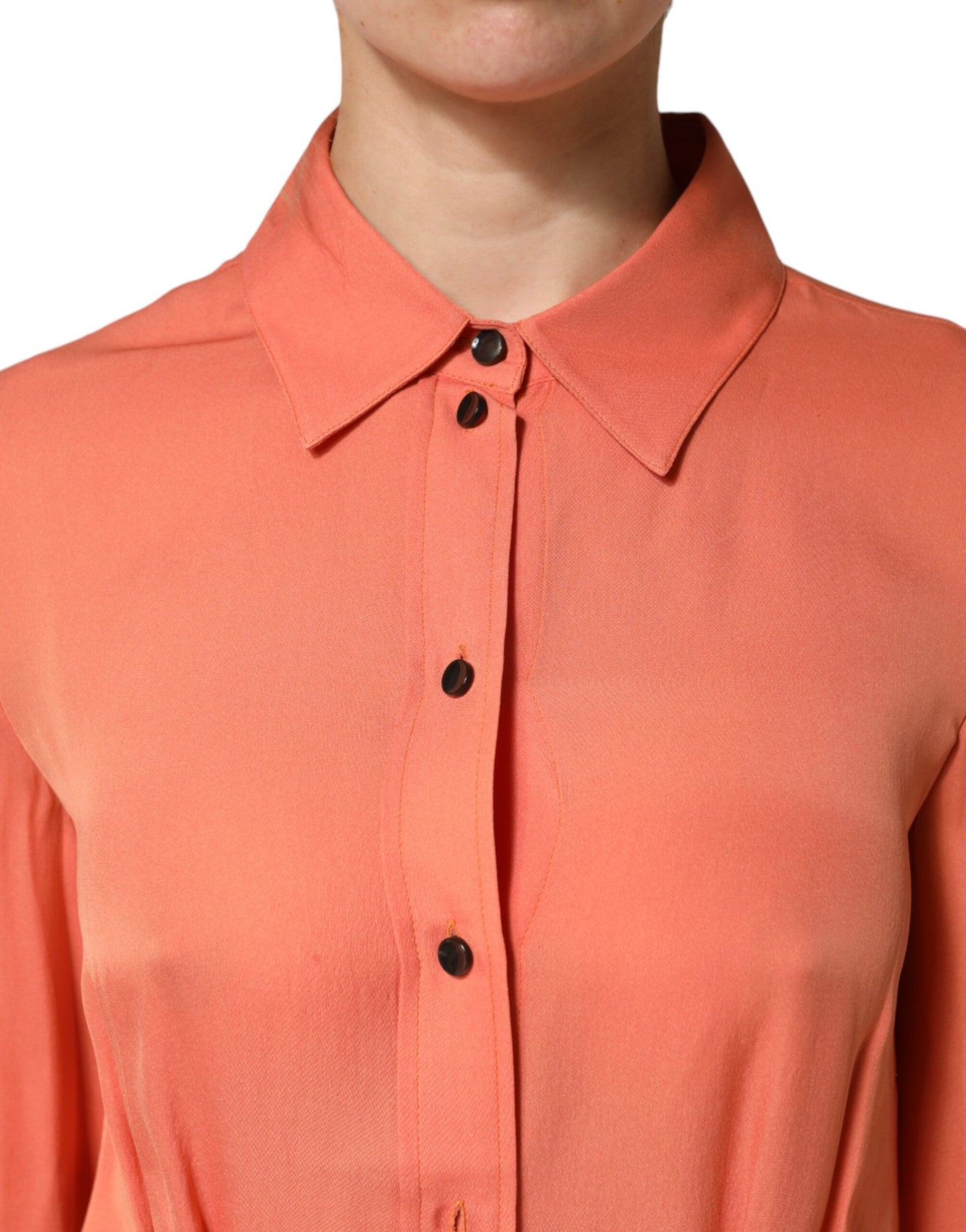 Emporio Armani Orange Collared Button Down Long Sleeves  Top