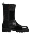 Dolce & Gabbana Black Patchwork Leather Mid Calf Boot  Shoes