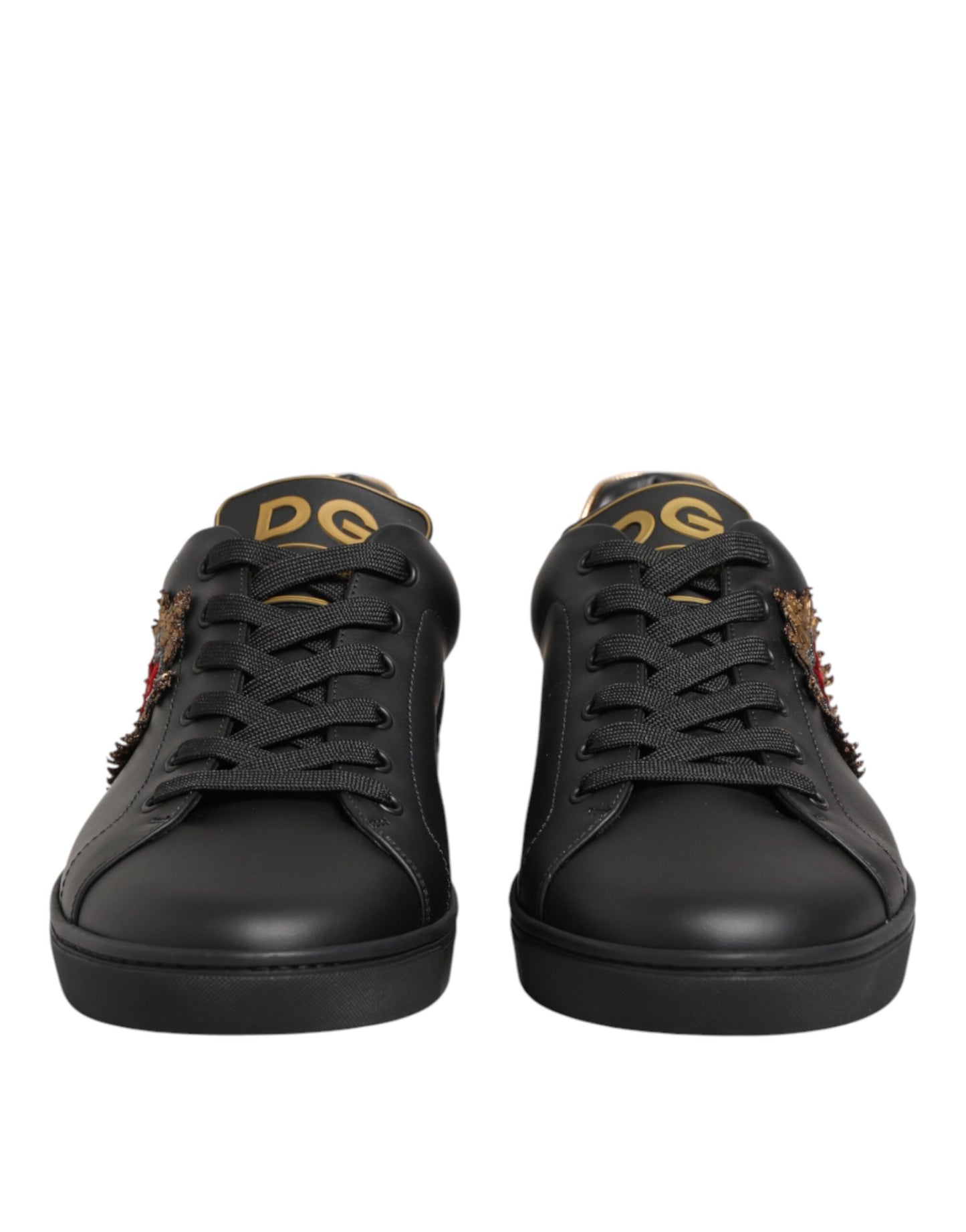 Dolce & Gabbana Black Leather Heart Embellished Sneakers Shoes