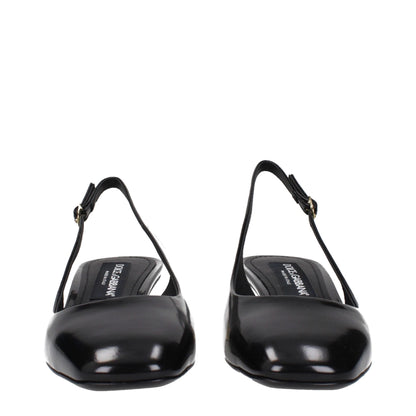 Dolce & Gabbana Black Leather Mid Heel Pumps