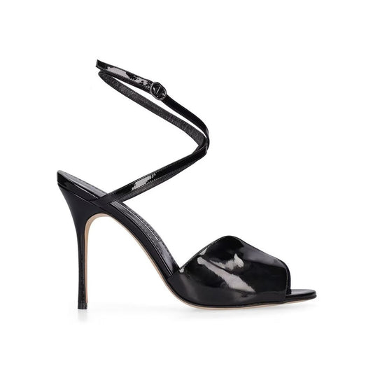 Manolo Blahnik Black Calfskin Stiletto Heel Sandals