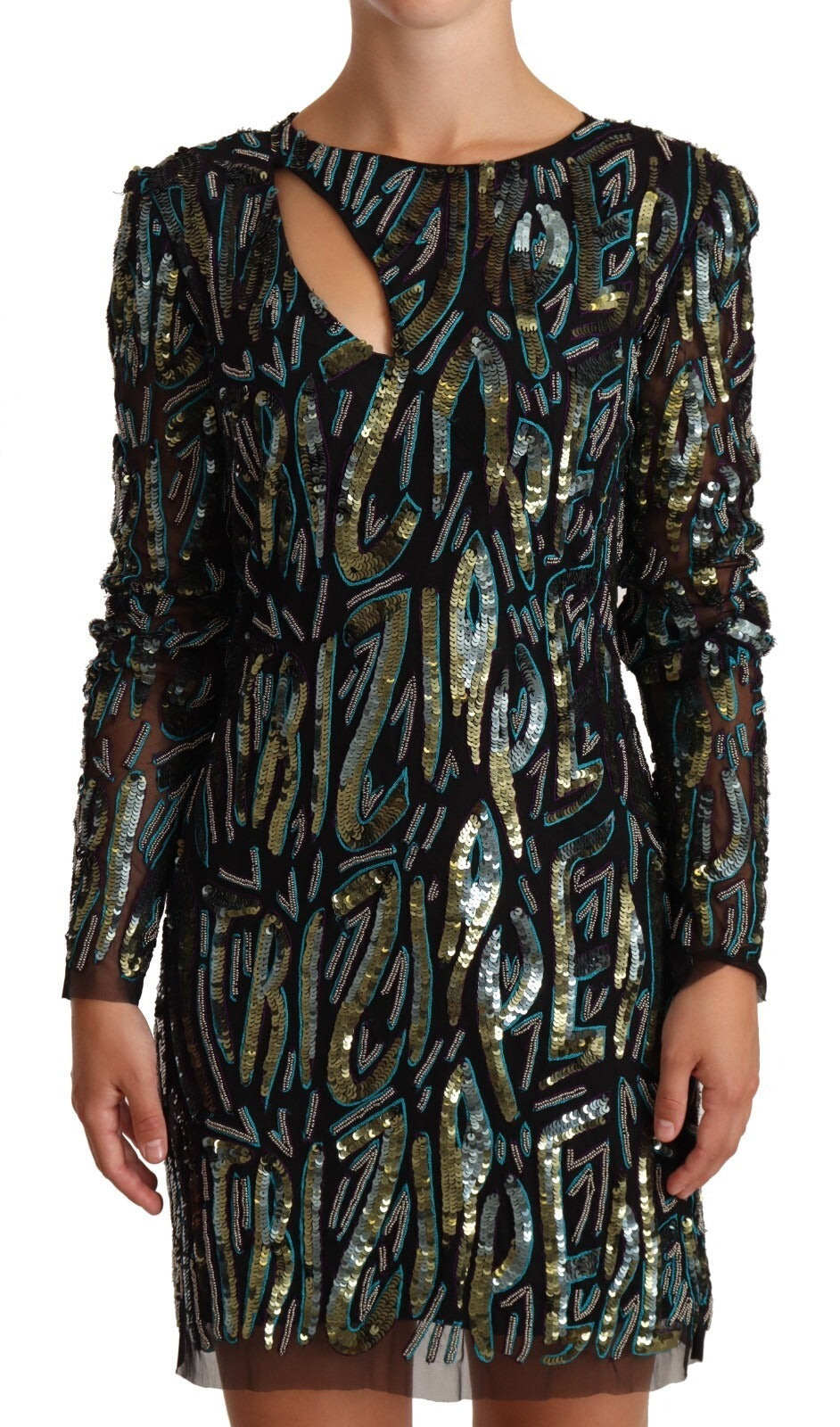 Patrizia Pepe Sheath Multicolor Sequin Long Sleeves Mini Dress